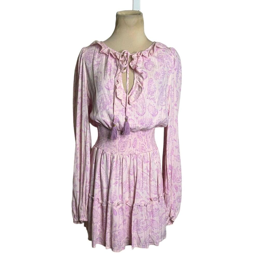 House oh Harlow 1960 pink Ajay Paisley print boho chic mini dress size small